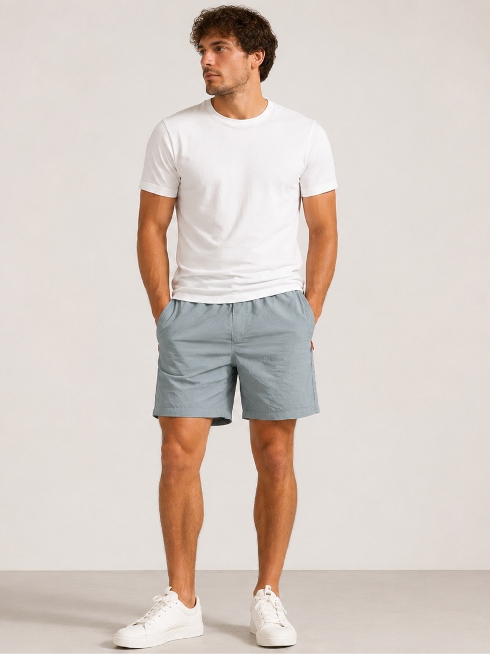 Birddogs Men's Elastic-Waist Athletic Shorts in Light Gray-Blue